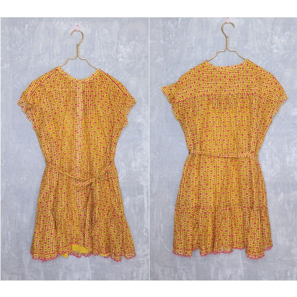 SALONI Yellow Bettie Mini Dress Size 2 Daisy Trail Print Cotton Silk Voile Belt